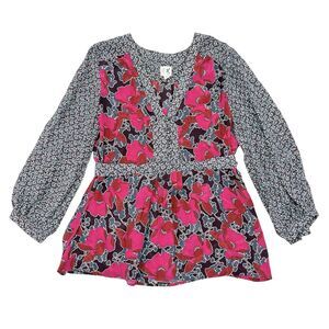 Edme & Esyllte Blouse Size 6 Pink Floral 100%‎ Silk Top Anthropologie Babydoll